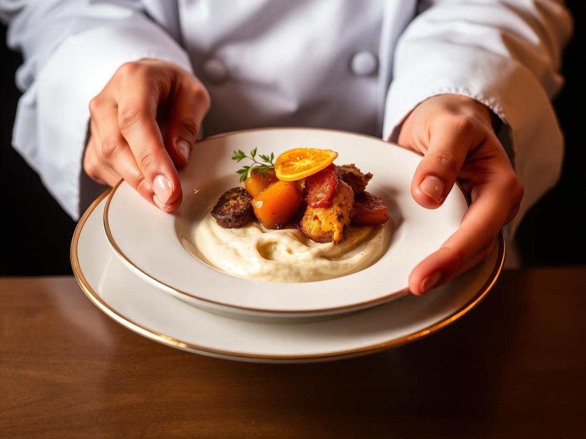 Chef dressant une assiette